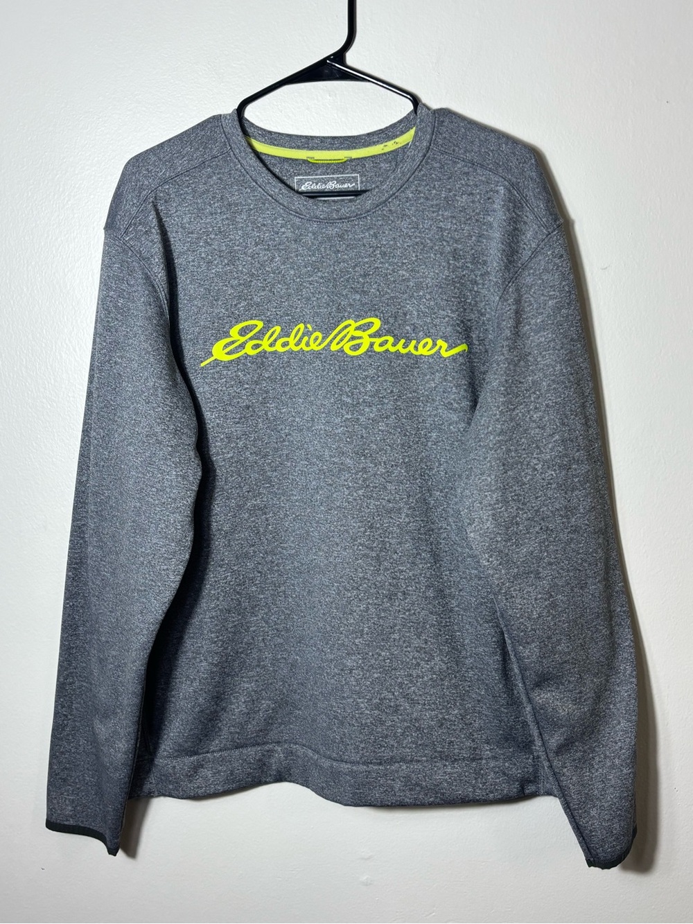 Eddie Bauer Heather Gray Crewneck with Neon Yellow Script Logo